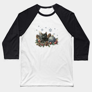 Christmas composition and Black cat, winter scene, snow, holidays, cat in snow, cat in winter, cat lovers Baseball T-Shirt